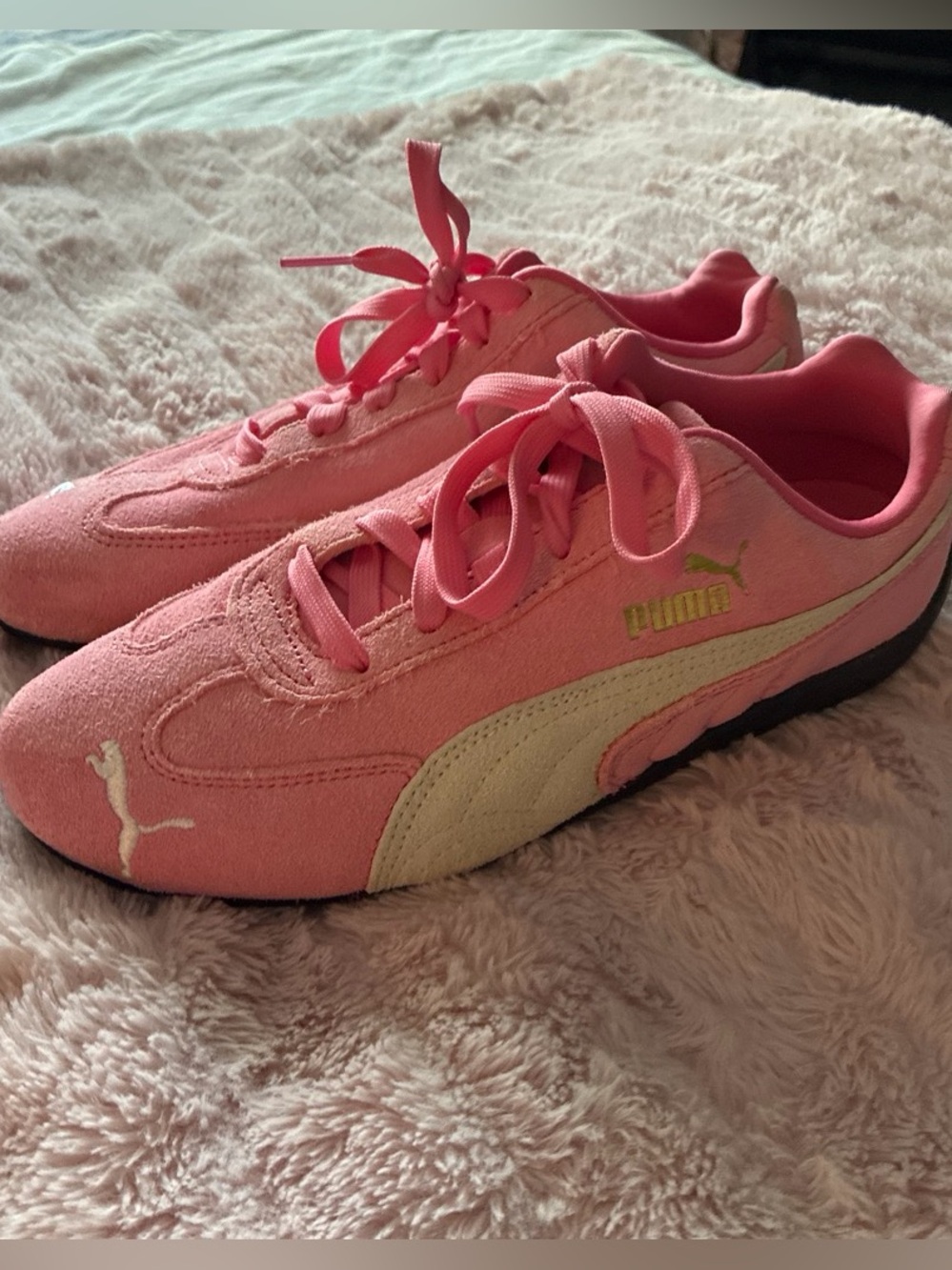 Puma Pink Suede Sneakers with Cream Formstripe